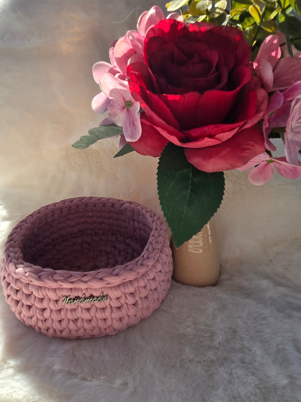 🌸 Häkel-Körbchen „Handmade Love“ – Rosa