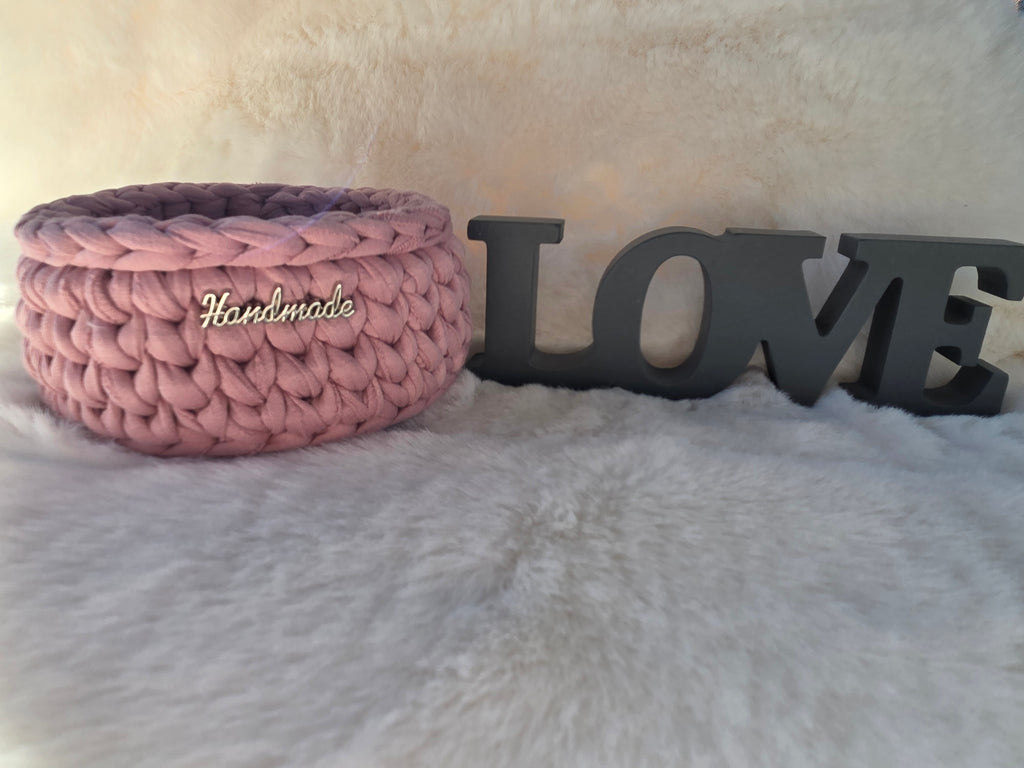🌸 Häkel-Körbchen „Handmade Love“ – Rosa