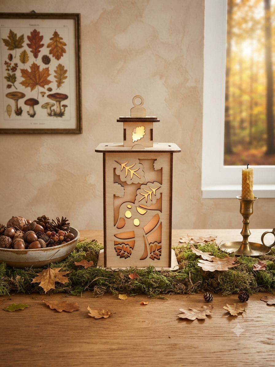 Zauberhafte Holzlaterne „Pilzzauber“ mit LED-Kerze