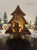Zauberhafter Holz-Tannenbaum „Schneemann“ mit LED-Beleuchtung